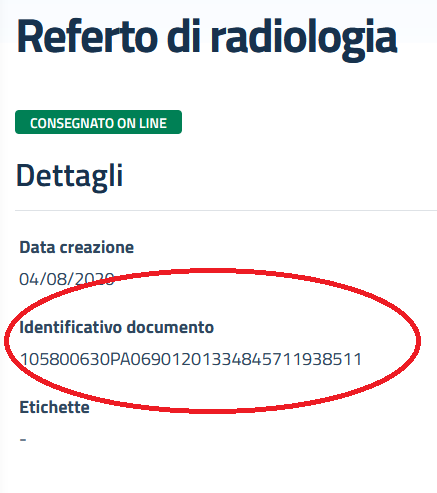 esempio di dove trovare il codice identificativo